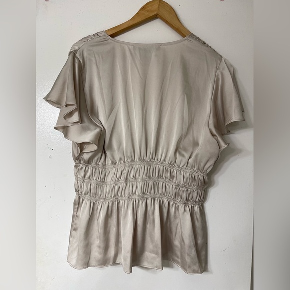 WHBM Champagne Women's Peplum Ruched Blouse - Picture 3 of 5